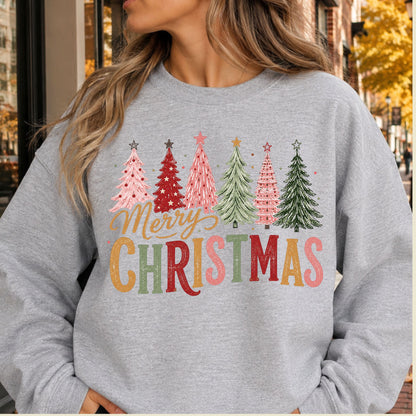 Colorful Christmas Tree T-Shirt, Gold Script Holiday Tee, Festive Christmas Sweatshirt