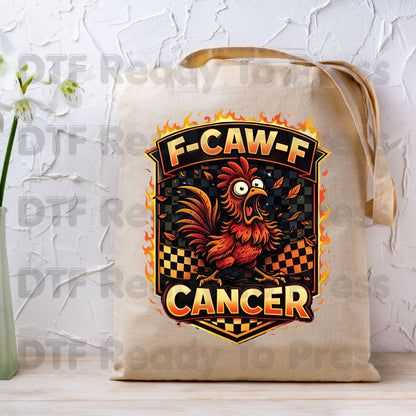 Funny Rooster DTF Transfer Ready to Press F Caw F Cancer Flaming Checkered Flag Heat Transfer Tee Print Direct to Film Transfer