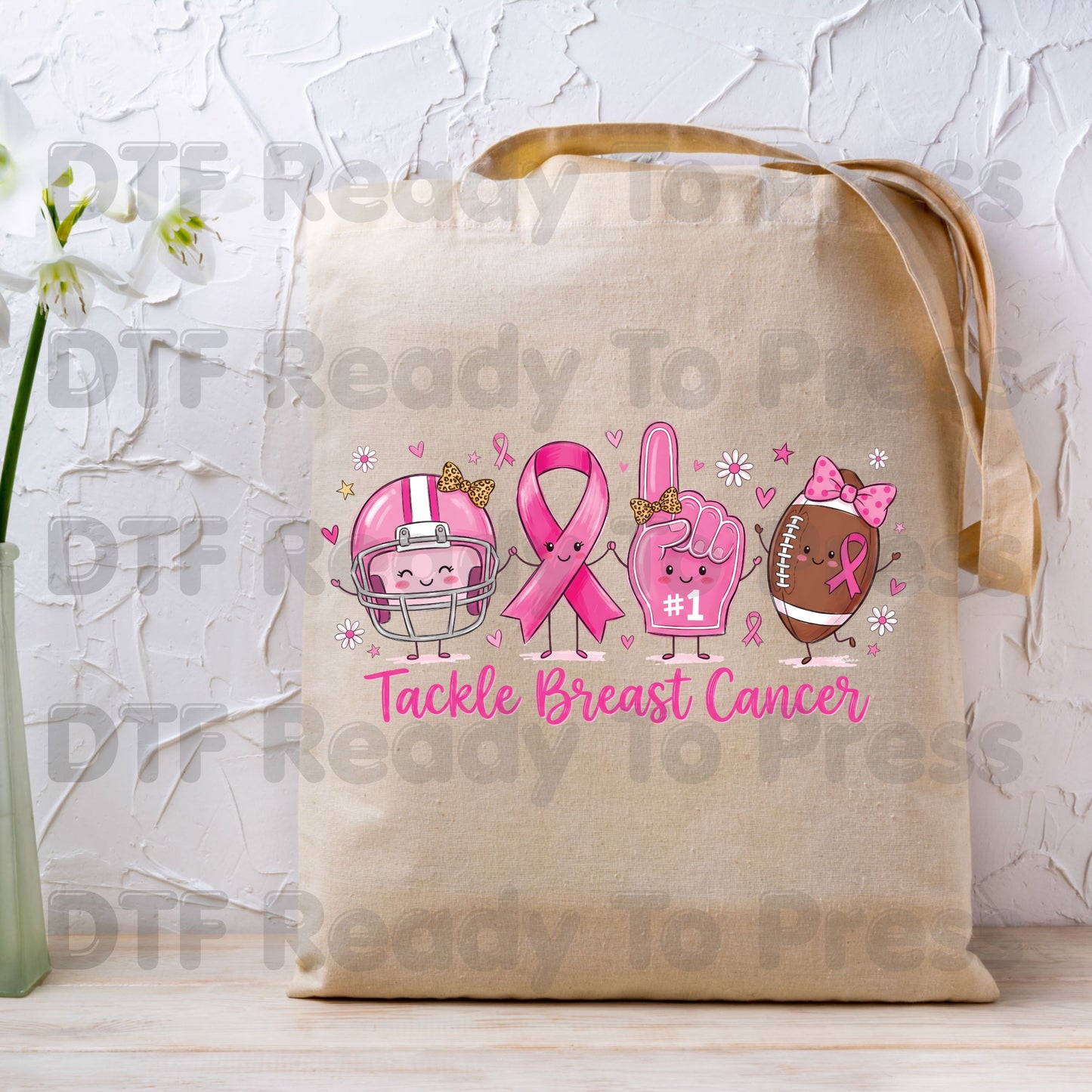 Tackle Breast Cancer Awareness DTF Transfer Ready to Press Heat Transfer Football Ribbon Tee