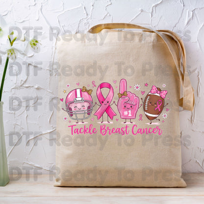 Tackle Breast Cancer Awareness DTF Transfer Ready to Press Heat Transfer Football Ribbon Tee