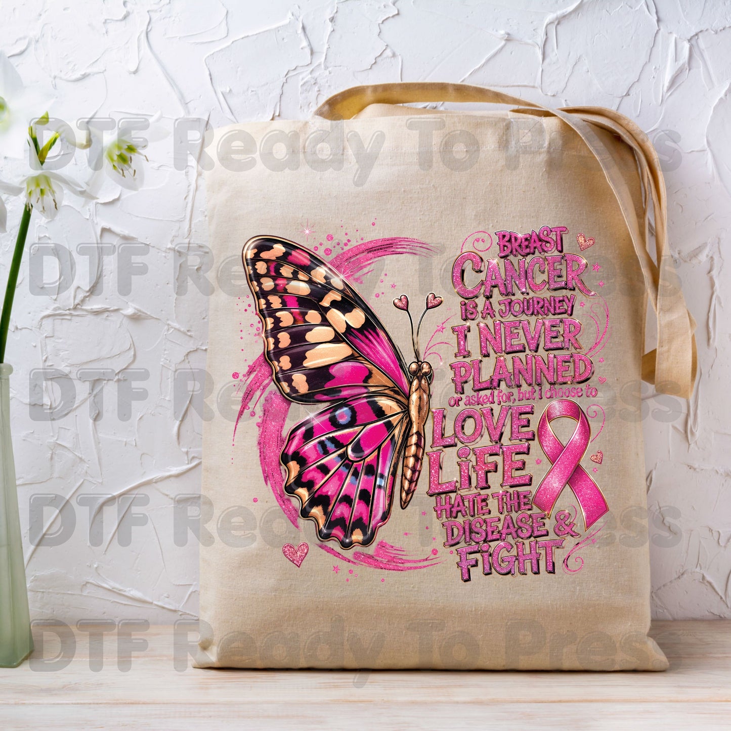 Breast Cancer Is A Journey Butterfly Breast Cancer Awareness DTF Transfer Ready to Press Heat Transfer Tee