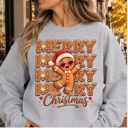 Funny Gingerbread Christmas T-Shirt, Merry Gingerbread Man with Sunglasses Graphic Tee, Cute Holiday Shirt