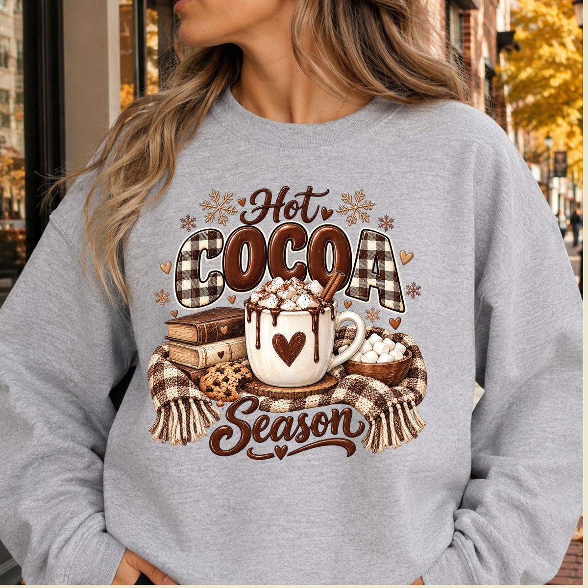 Hot Cocoa Season T-Shirt, Books and Cookies Christmas Tee, Cozy Winter Sweatshirt