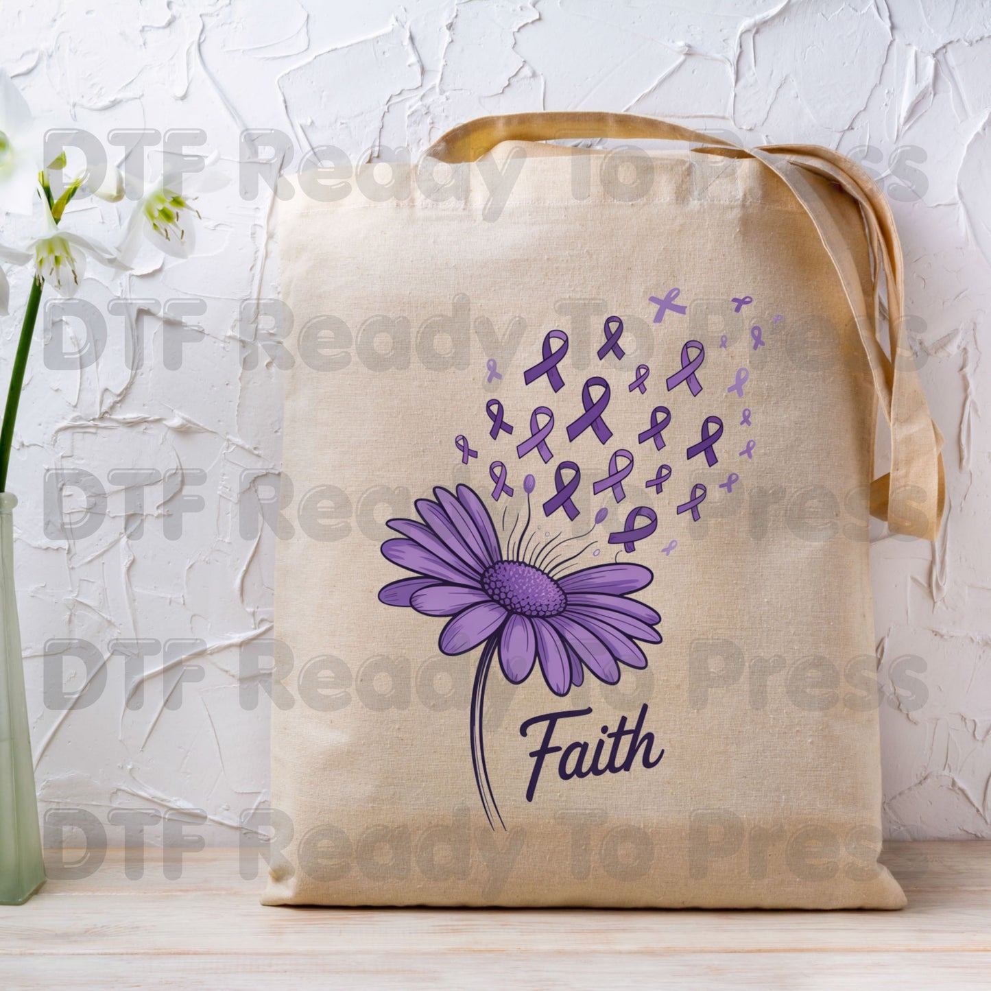 Faith Ribbon DTF Transfer Breast Cancer Awareness Brush Strokes Heat Transfer Ready to Press Tee Print Direct to Film