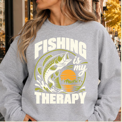 Fishing Is My Therapy T-Shirt, Bass Fish Sunset Graphic Tee, Outdoor Fishing Shirt, Fisherman Gift