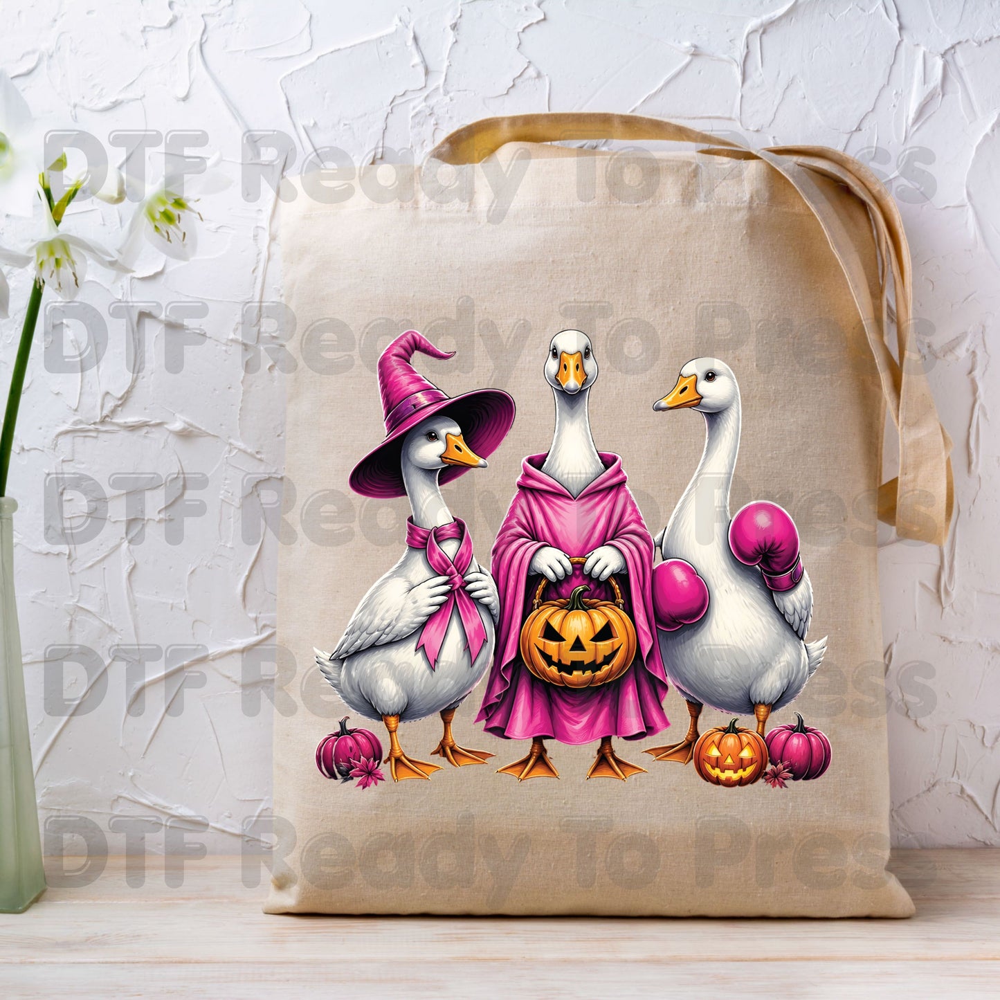 Pink Goose Breast Cancer Awareness Halloween DTF Transfer Ready to Press Spooky Heat Transfer Tee