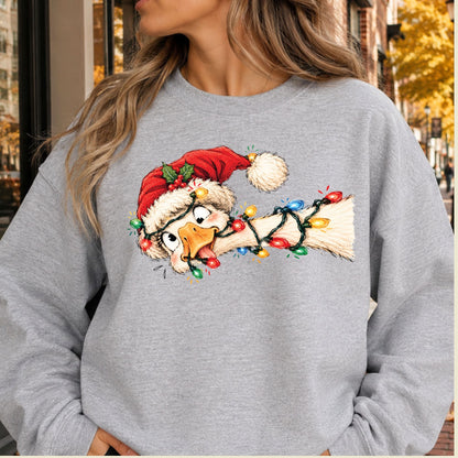 Funny Christmas Goose T-Shirt, Tangled Holiday Lights and Santa Hat Graphic Tee