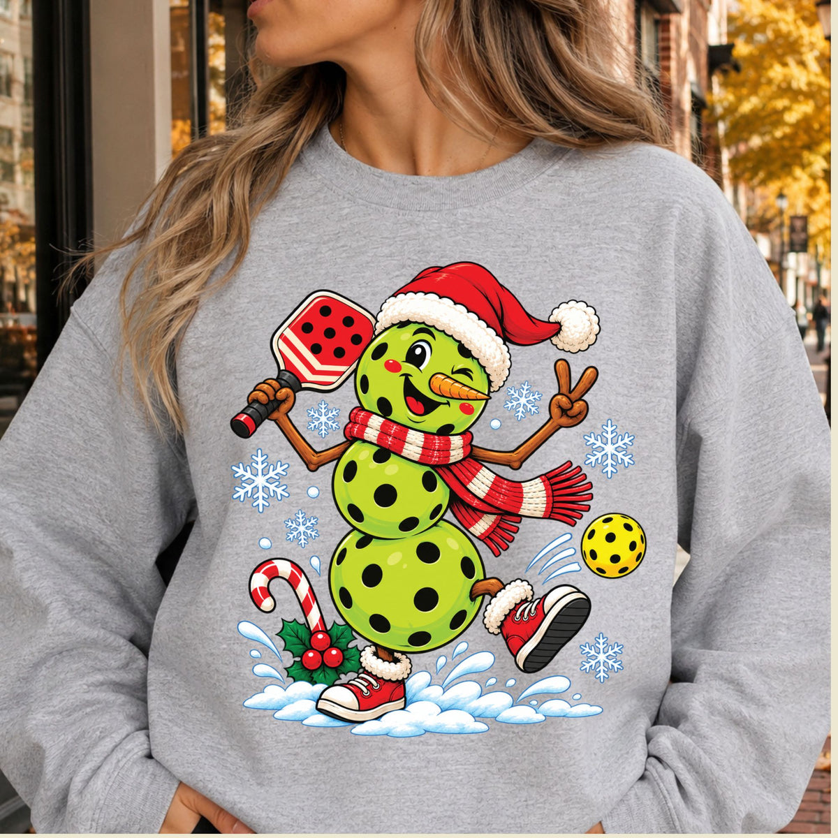 Pickleball Snowman Christmas T-Shirt, Santa Hat and Paddle Graphic Tee, Funny Holiday Sports Shirt