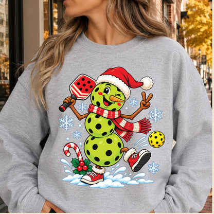 Pickleball Snowman Christmas T-Shirt, Santa Hat and Paddle Graphic Tee, Funny Holiday Sports Shirt