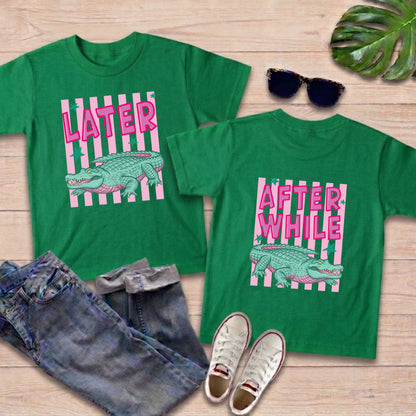 Later Gator Alligator Summer T Shirt After A While Crocodile Summer Vacation Tees Front Back Print Funny Graphic Beach Trip Shirts
