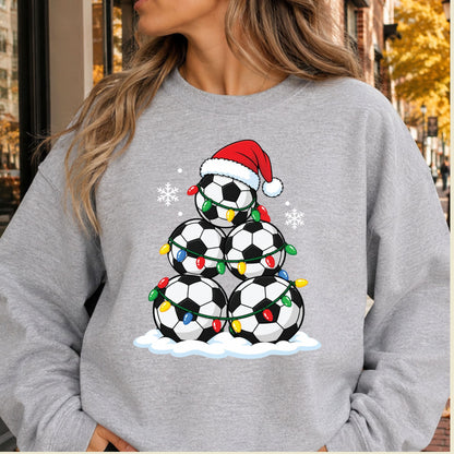 Christmas Soccer T-Shirt, Soccer Ball Santa Hat and Lights Tee, Festive Holiday Sweatshirt