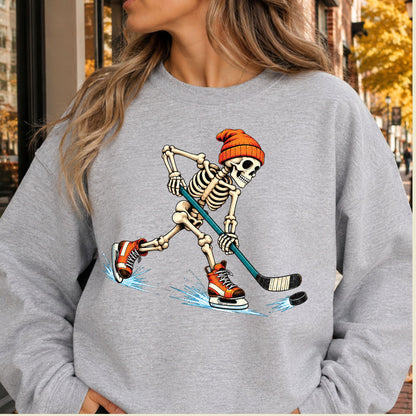 Hockey Skeleton T-Shirt, Skating Skeleton Beanie Graphic Tee, Ice Hockey Sweatshirt