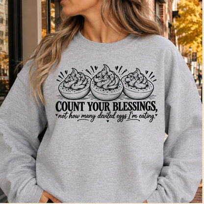 Thanksgiving T-Shirt, Count Your Blessings Deviled Eggs Graphic Tee, Funny Fall Holiday Shirt