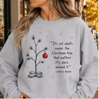 Christmas Tree T-Shirt, Who’s Around It Red Ornament Quote Tee, Nostalgic Holiday Sweatshirt