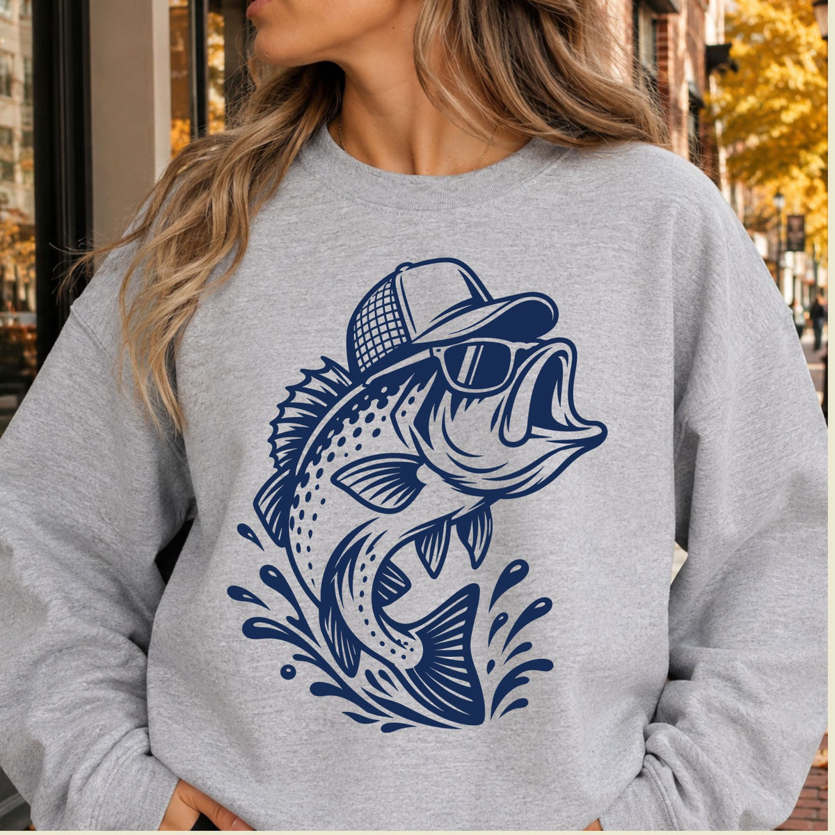 Funny Bass Fishing T-Shirt, Bass Fish with Sunglasses and Trucker Hat Graphic Tee, Fisherman Gift Shirt