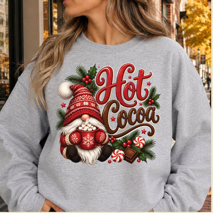 Christmas Gnome T-Shirt, Hot Cocoa Peppermint and Holly Graphic Tee, Cute Holiday Shirt