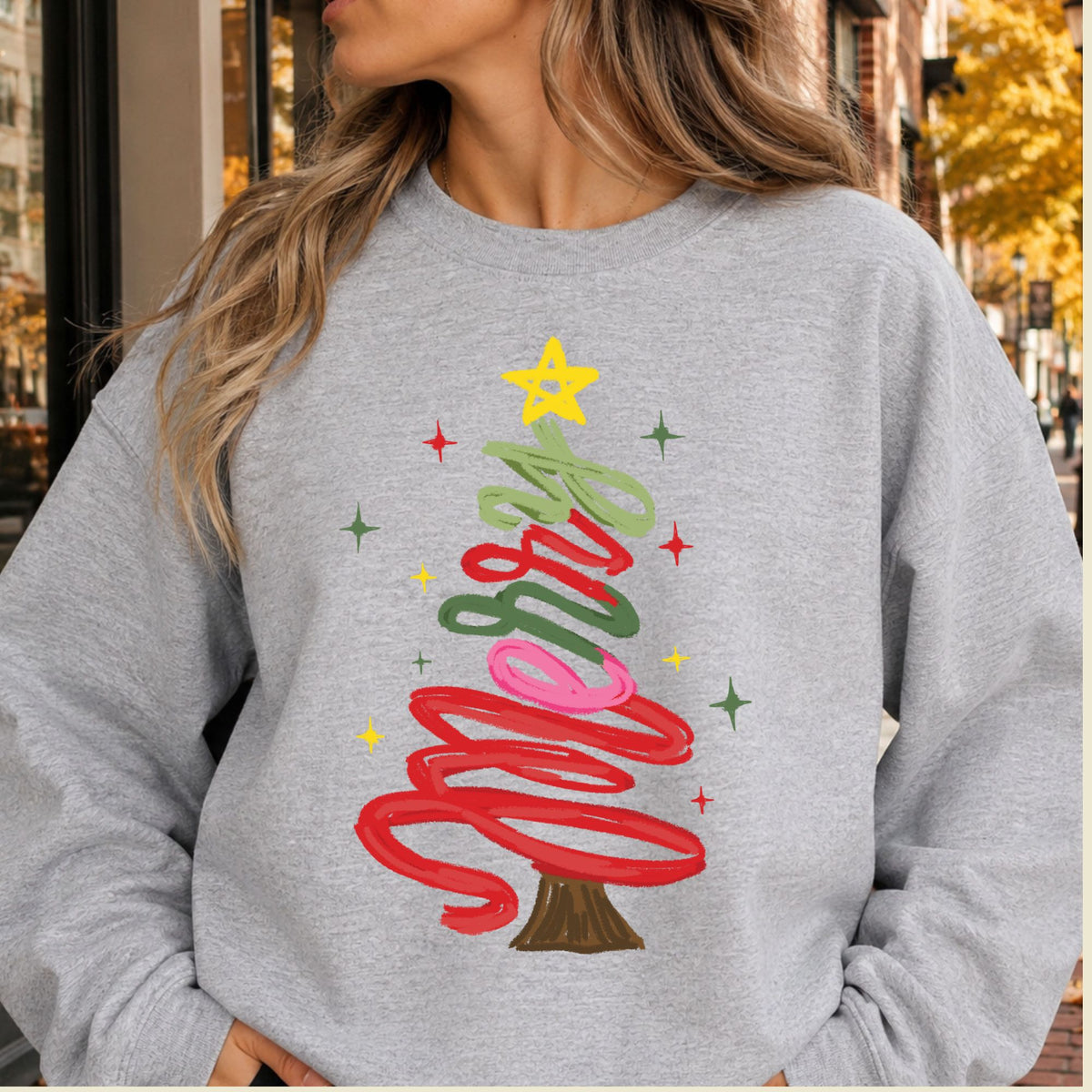 Merry Christmas T-Shirt, Script Tree Sparkle Tee, Festive Holiday Sweatshirt