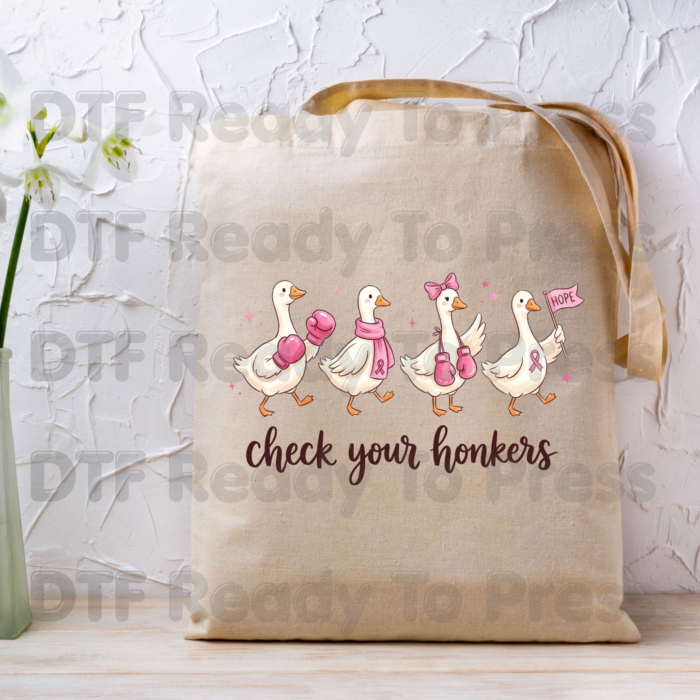 Breast Cancer Awareness Check Your Honkers DTF Transfer Ready to Press Funny Duck Heat Transfer Pink Ribbon Tee
