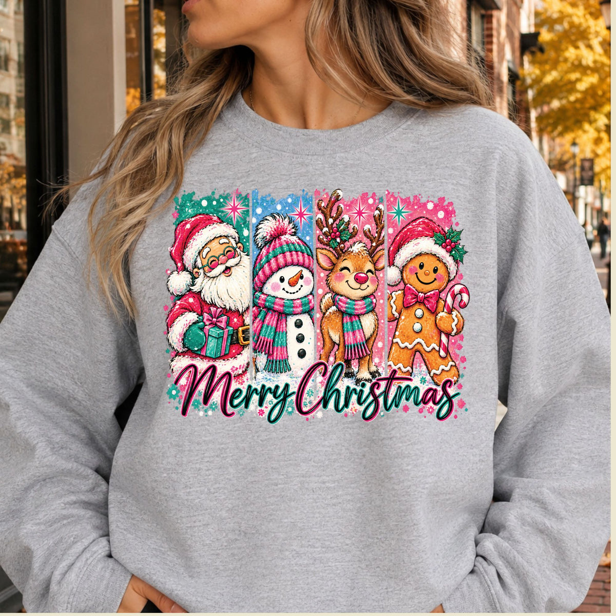 Christmas Characters T-Shirt, Santa Snowman Reindeer Gingerbread Tee, Holiday Sweatshirt