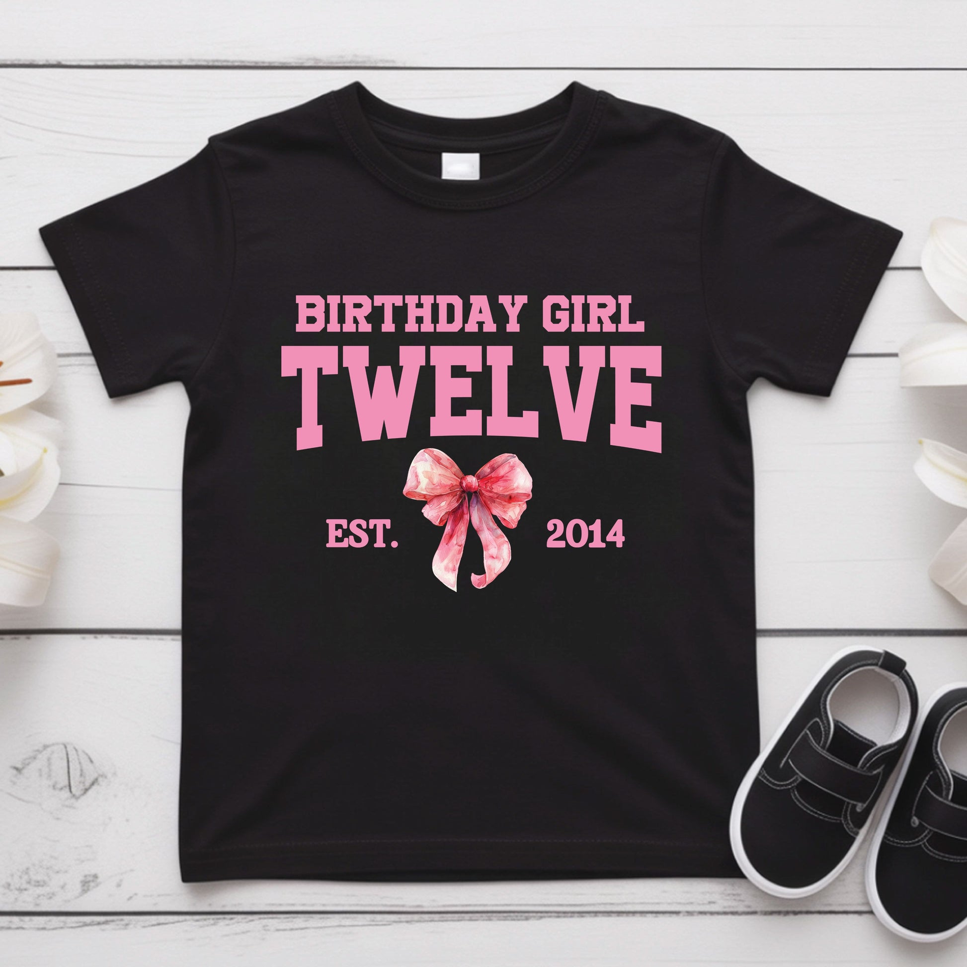 12th Birthday Girl Shirt Pink Bow Coquette Birthday Tee Twelve Years Old Kids Shirt Est 2014 Birthday Gift Youth Girls Birthday Outfit