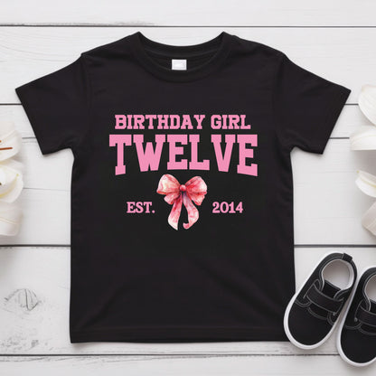 12th Birthday Girl Shirt Pink Bow Coquette Birthday Tee Twelve Years Old Kids Shirt Est 2014 Birthday Gift Youth Girls Birthday Outfit
