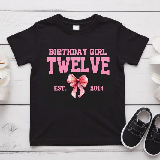 12th Birthday Girl Shirt Pink Bow Coquette Birthday Tee Twelve Years Old Kids Shirt Est 2014 Birthday Gift Youth Girls Birthday Outfit