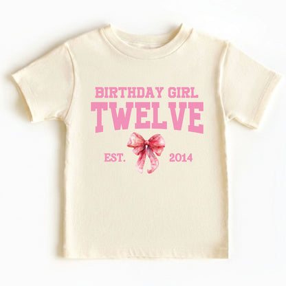 12th Birthday Girl Shirt Pink Bow Coquette Birthday Tee Twelve Years Old Kids Shirt Est 2014 Birthday Gift Youth Girls Birthday Outfit