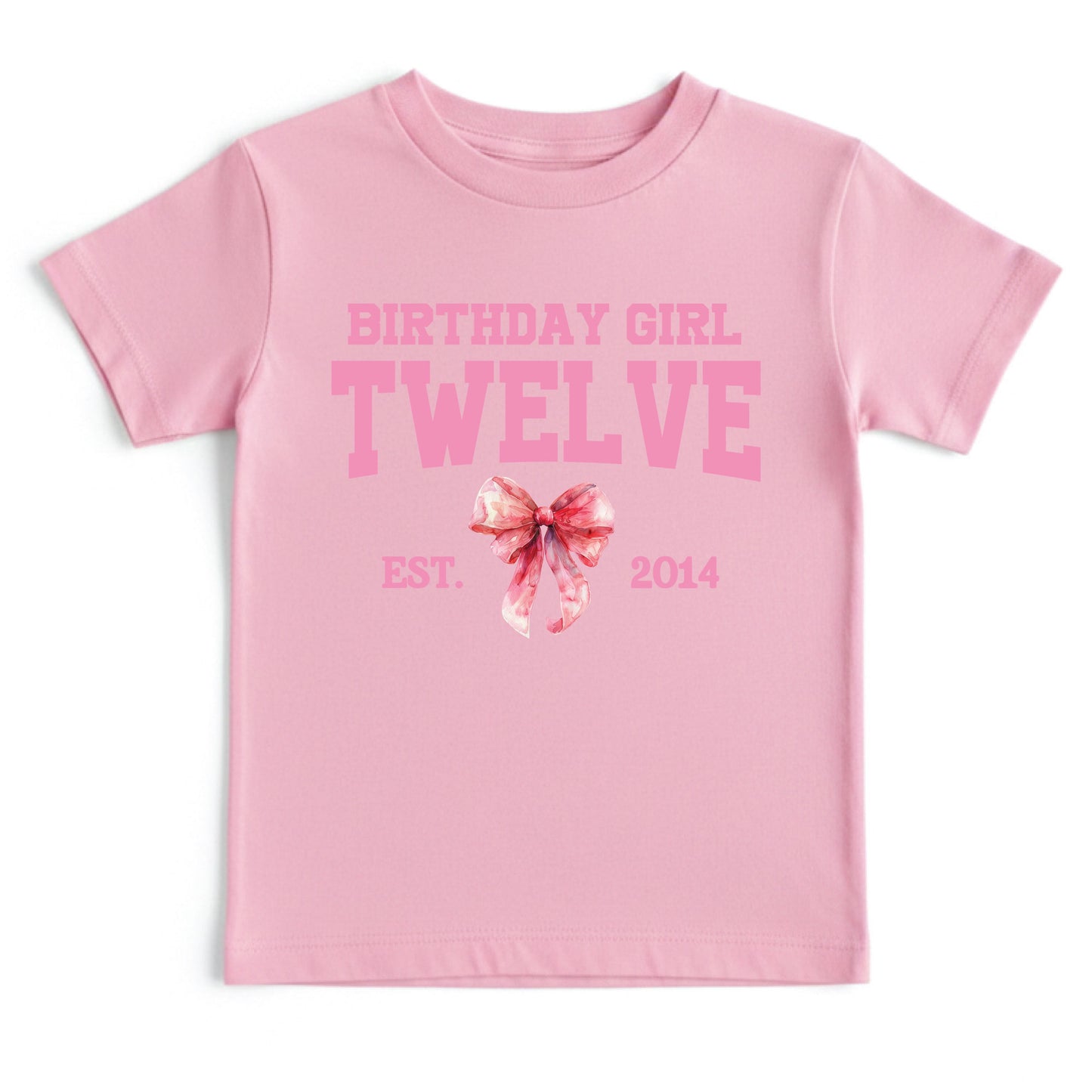 12th Birthday Girl Shirt Pink Bow Coquette Birthday Tee Twelve Years Old Kids Shirt Est 2014 Birthday Gift Youth Girls Birthday Outfit