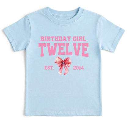 12th Birthday Girl Shirt Pink Bow Coquette Birthday Tee Twelve Years Old Kids Shirt Est 2014 Birthday Gift Youth Girls Birthday Outfit