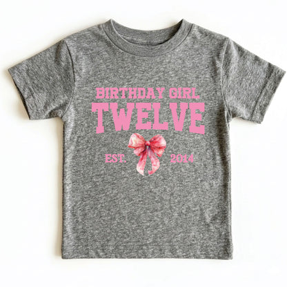 12th Birthday Girl Shirt Pink Bow Coquette Birthday Tee Twelve Years Old Kids Shirt Est 2014 Birthday Gift Youth Girls Birthday Outfit