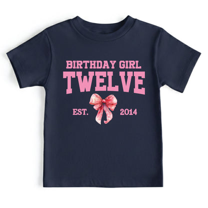 12th Birthday Girl Shirt Pink Bow Coquette Birthday Tee Twelve Years Old Kids Shirt Est 2014 Birthday Gift Youth Girls Birthday Outfit