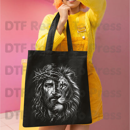 Jesus and Lion DTF Transfer Ready to Press Christian Heat Transfer for Shirts Crown of Thorns Religious Portrait Tee