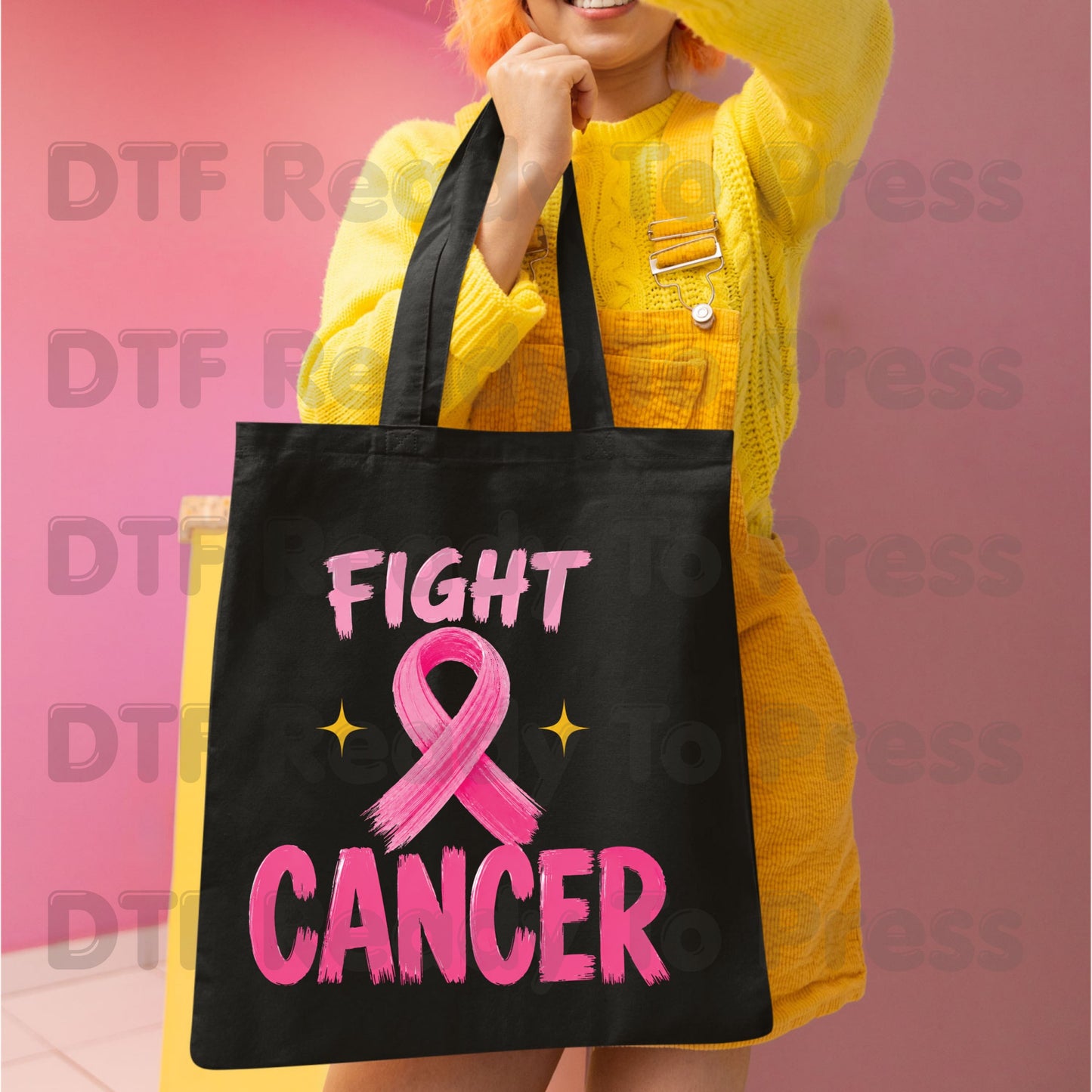 Fight Cancer DTF Transfer Ready to Press Pink Ribbon Awareness Heat Transfer Tee Print Direct to Film Transfer