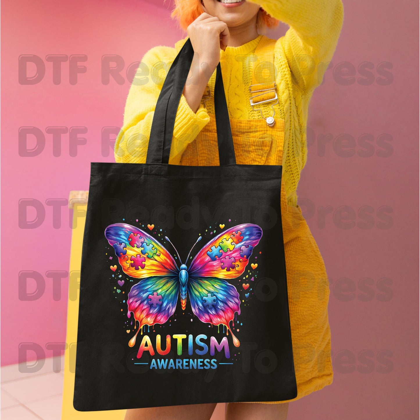 Autism Awareness DTF Transfer Ready to Press Rainbow Butterfly Puzzle Pieces Heat Transfer Tee Print Direct to Film Transfer
