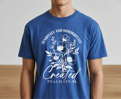 Fearfully And Wonderfully Created T Shirt Psalm 139:14 Christian Floral Tee Faith Shirt Adult Youth Toddler Baby Religious Gift Scripture Tee