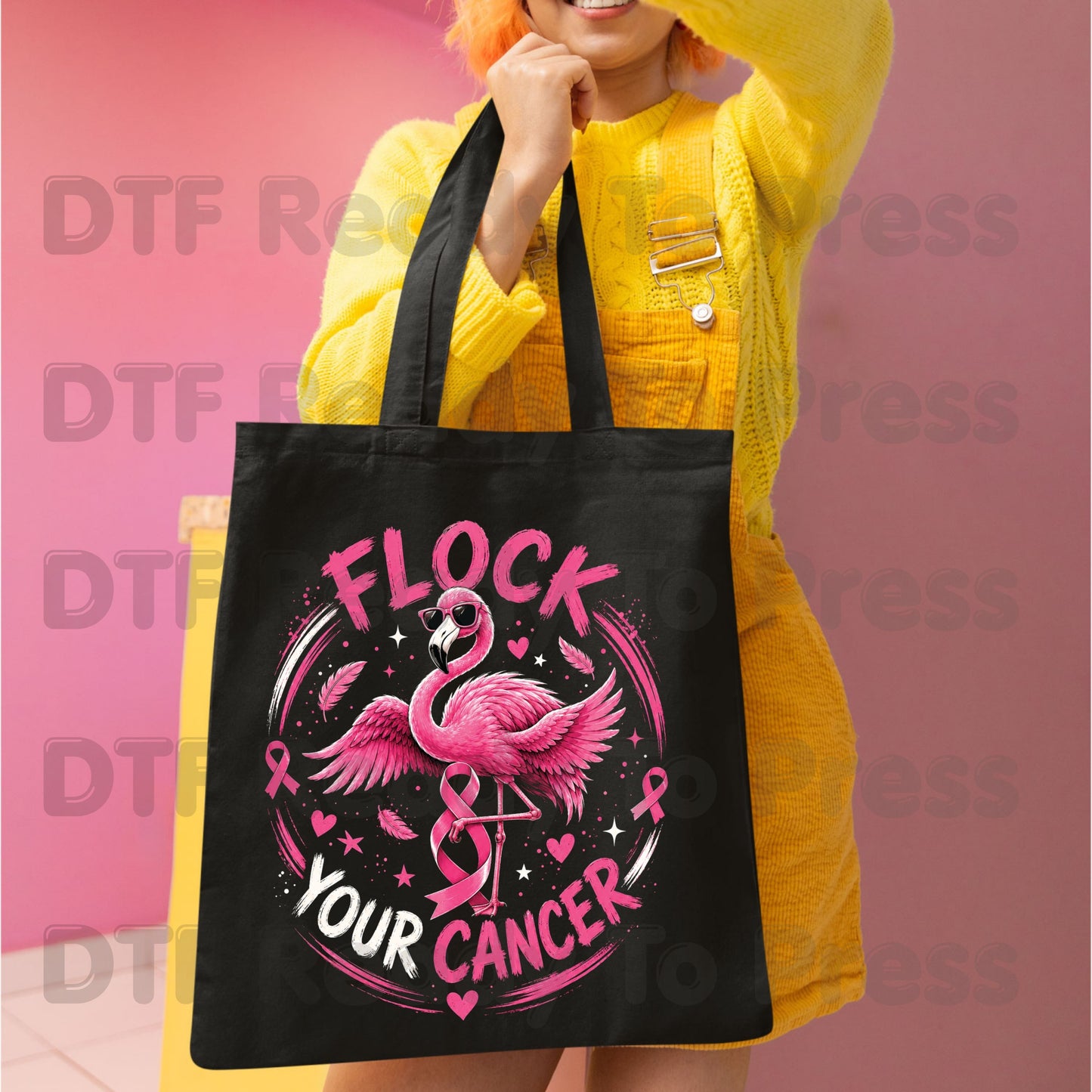 Flock Your Cancer Pink Flamingo Breast Cancer Awareness DTF Transfer Ready to Press Heat Transfer Tee