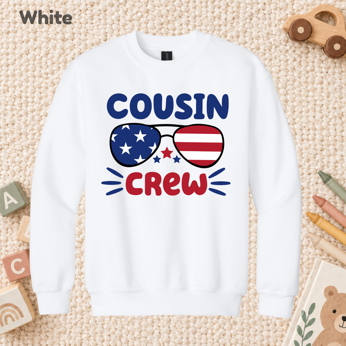 Cousin Crew T-Shirt, Patriotic USA Sunglasses Tee for Toddler and Kids