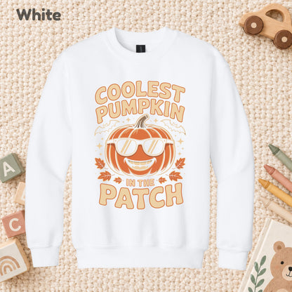Coolest Pumpkin in the Patch T-Shirt, Retro Halloween Sunglasses Fall Season Tee for Toddler and Kids