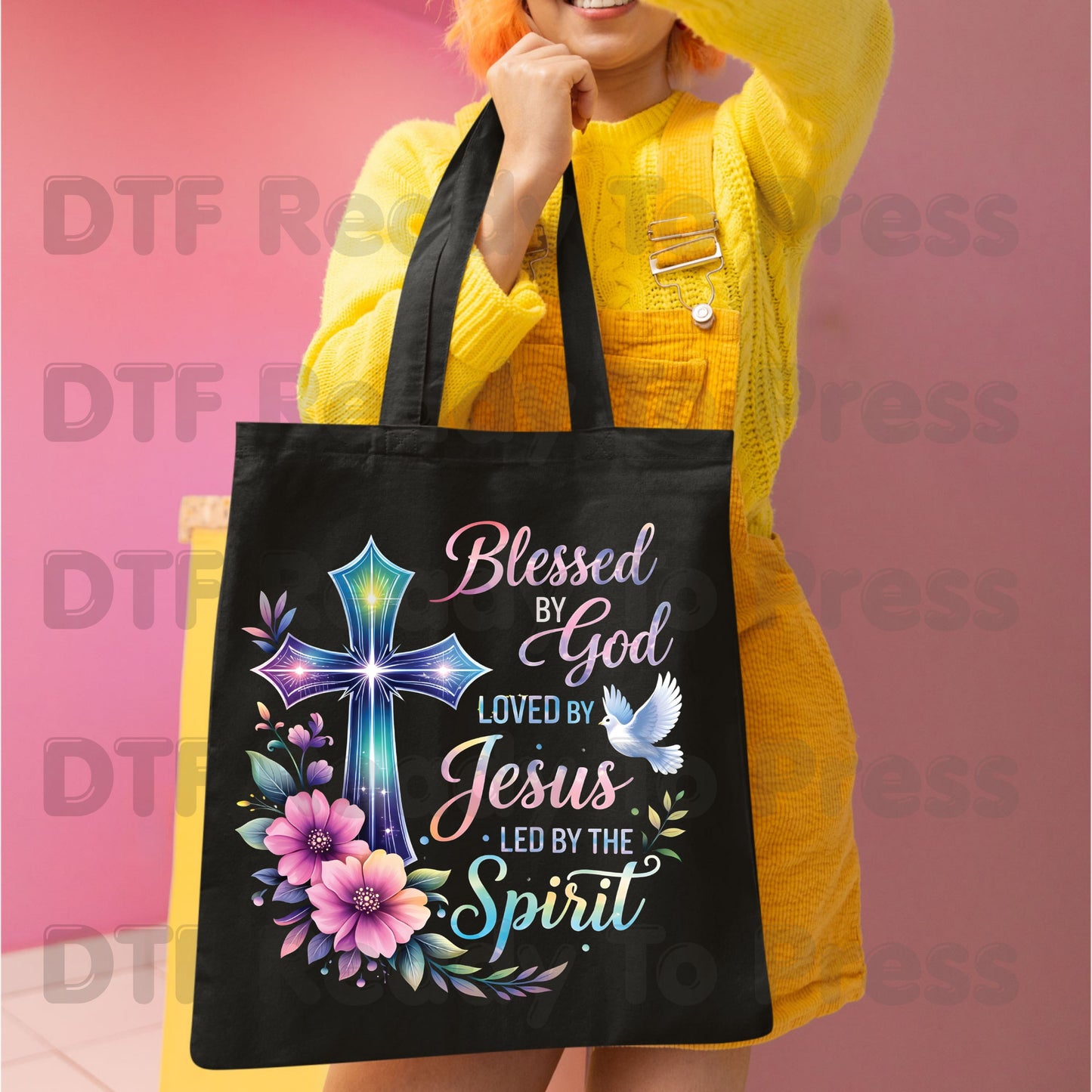 Blessed by God Loved by Jesus Led by the Spirit DTF Transfer Ready to Press Christian Heat Transfer Cross Dove Floral Tee