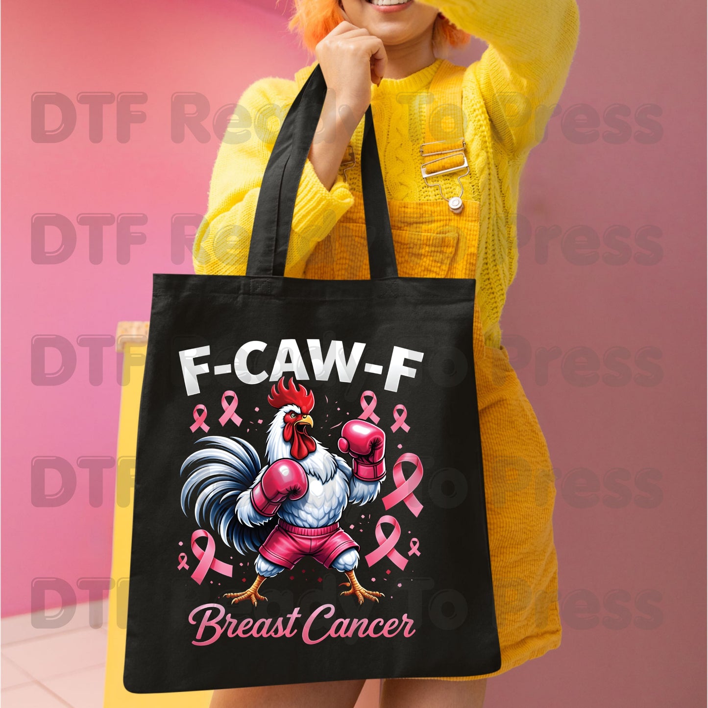 Breast Cancer DTF Transfer Ready to Press Fighter Rooster Boxing Gloves Pink Ribbons Heat Transfer Tee Print Direct to Film