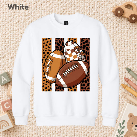 Leopard Football Game Day T-Shirt, Brown Checkered Football Season Tee for Youth