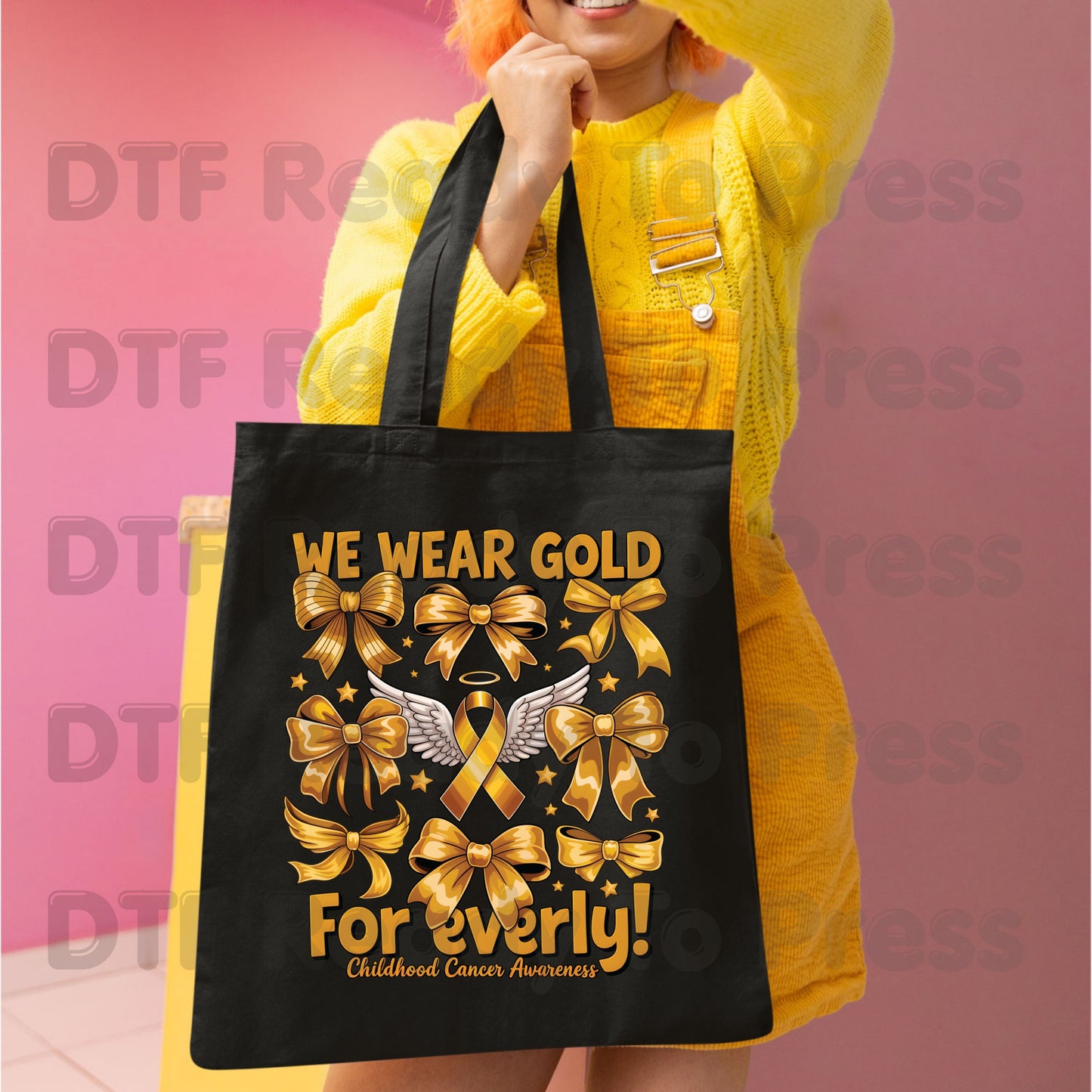 Childhood Cancer DTF Transfer Ready to Press We Wear Gold ForEverly Ribbon Heat Transfer Tee Print Direct to Film Transfer