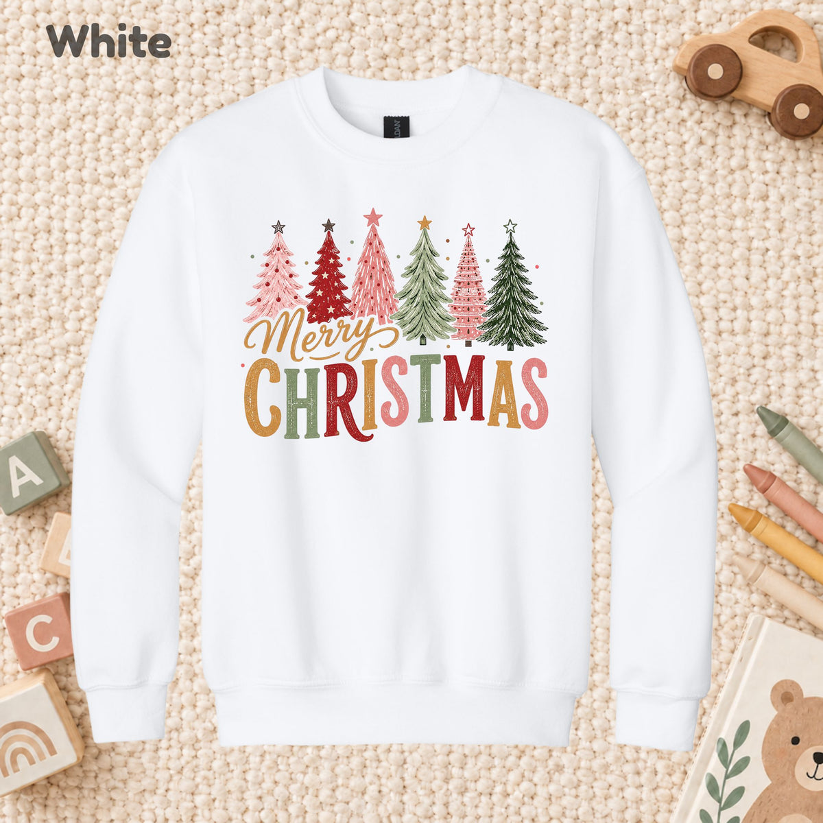 Colorful Christmas Tree T-Shirt, Gold Script Holiday Tee, Festive Christmas Sweatshirt