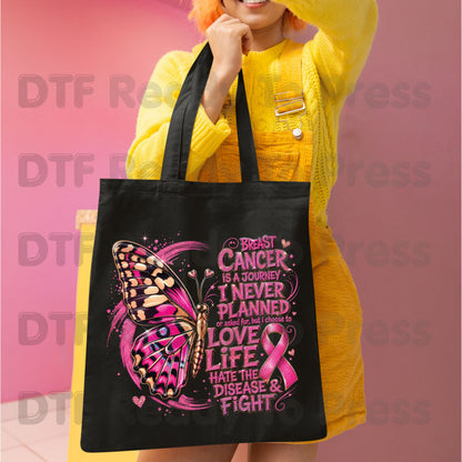 Breast Cancer Is A Journey Butterfly Breast Cancer Awareness DTF Transfer Ready to Press Heat Transfer Tee