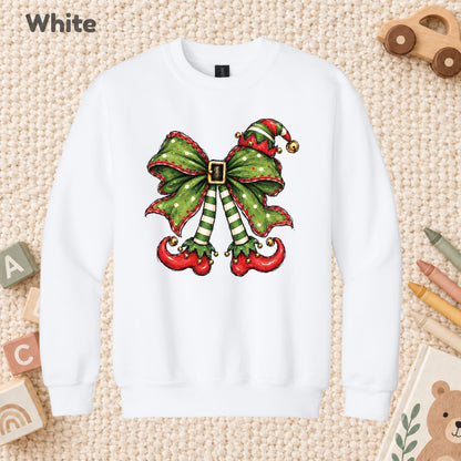 Christmas Elf T-Shirt, Green Bow Striped Legs Tee, Cute Holiday Sweatshirt