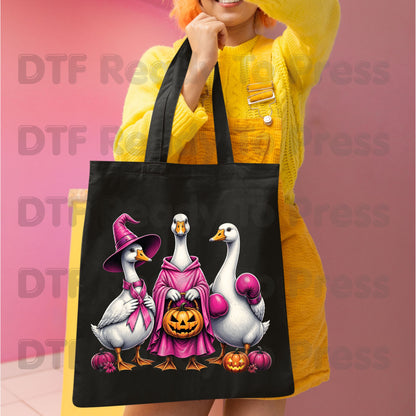 Pink Goose Breast Cancer Awareness Halloween DTF Transfer Ready to Press Spooky Heat Transfer Tee