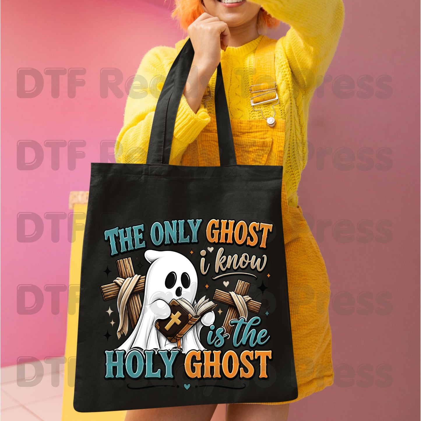 Holy Ghost The Only Ghost I Know DTF Transfer Ready to Press Christian Halloween Heat Transfer Spooky Ghost Cross Tee
