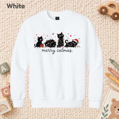 Merry Catmas T-Shirt, Cute Kitten Christmas Lights Tee, Festive Cat Sweatshirt