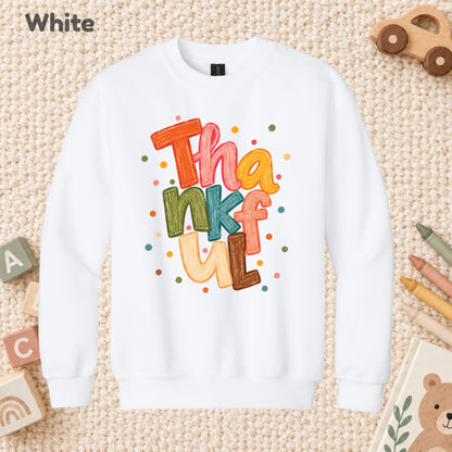 Thankful T-Shirt, Colorful Crayon Lettering Thanksgiving Tee, Fall Holiday Sweatshirt