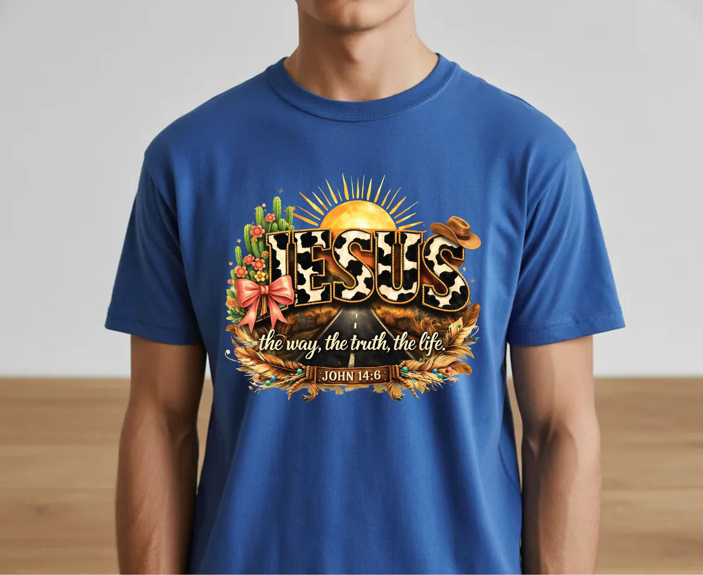 Jesus John 14:6 T Shirt Western Cow Print Tee Christian Way Truth Life Shirt Religious Gift Adult Youth Toddler Baby Boho Cowboy Apparel